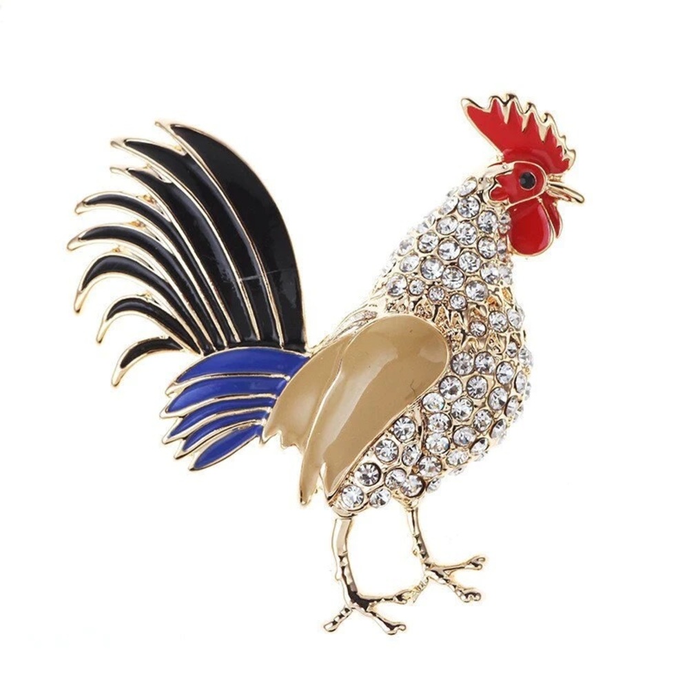 Rooster Brooch Rhinestone Rooster Pin - Picture 4 of 4